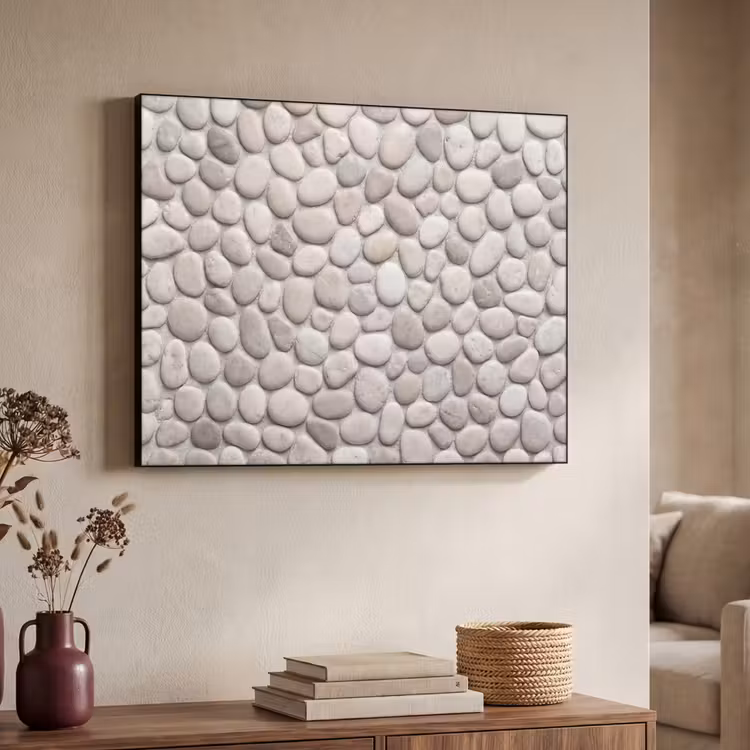 Steen - Kiezel - Natuur - Minimalistisch - Beige Textielframe zwart klein -sfeer3