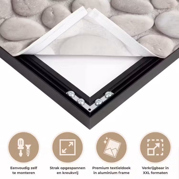 Steen - Kiezel - Natuur - Minimalistisch - Beige Textielframe zwart klein -USP_feed_closeupNL
