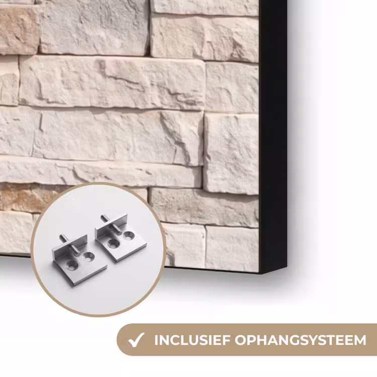 Steen - Muur - Textuur - Rustiek - Beige Textielframe zwart klein -USP_ophangsysteemNL