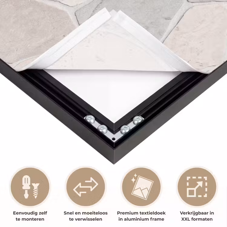 Steen - Patroon - Textuur - Beige Textielframe zwart klein -USP_closeupNL