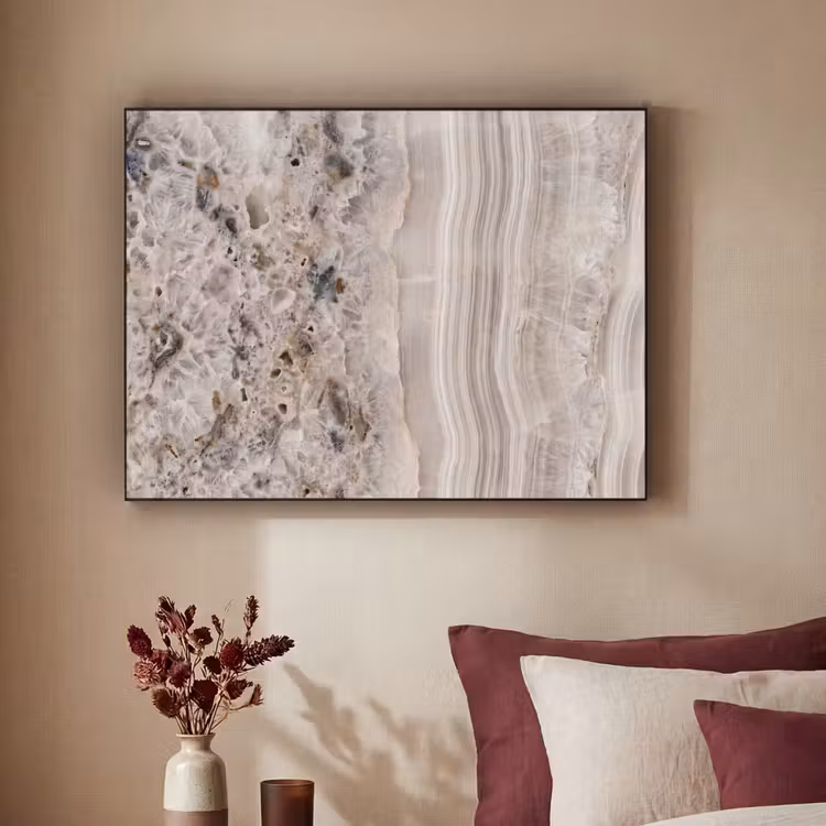 Steen - Textuur - Abstract - Beige - Wit Textielframe zwart klein -sfeer1