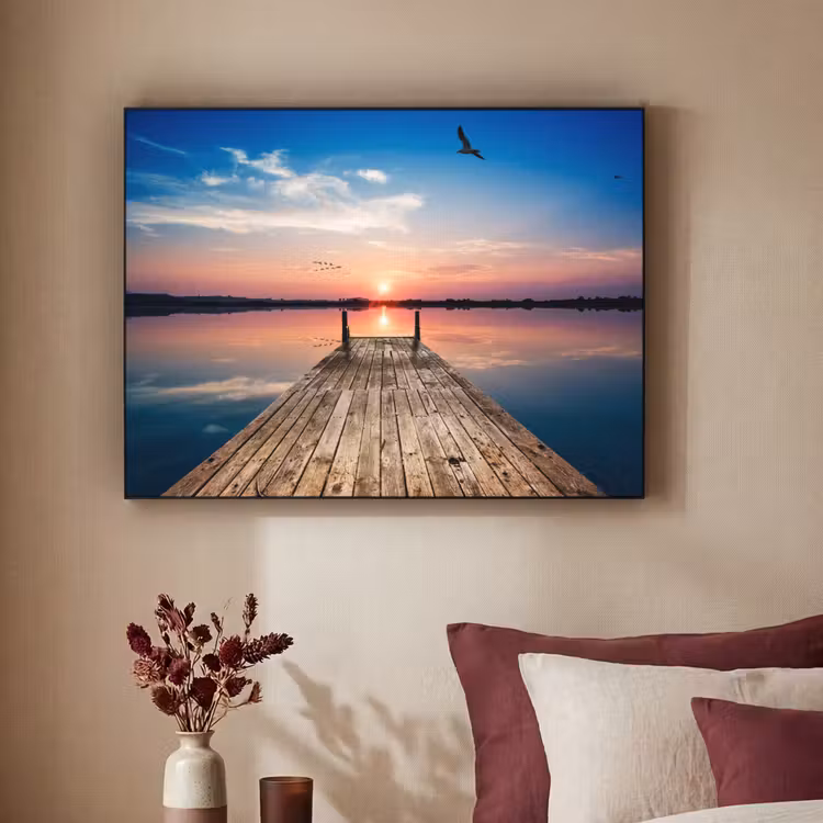 Steiger - Water - Zonsondergang - Roze - Horizon Textielframe zwart klein -sfeer1