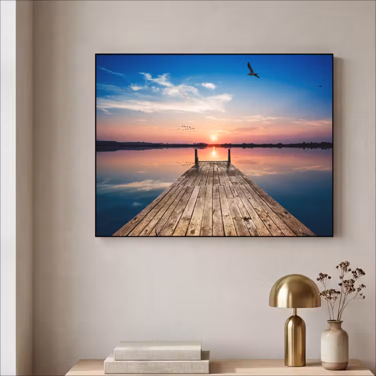 Steiger - Water - Zonsondergang - Roze - Horizon Textielframe zwart klein -sfeer2