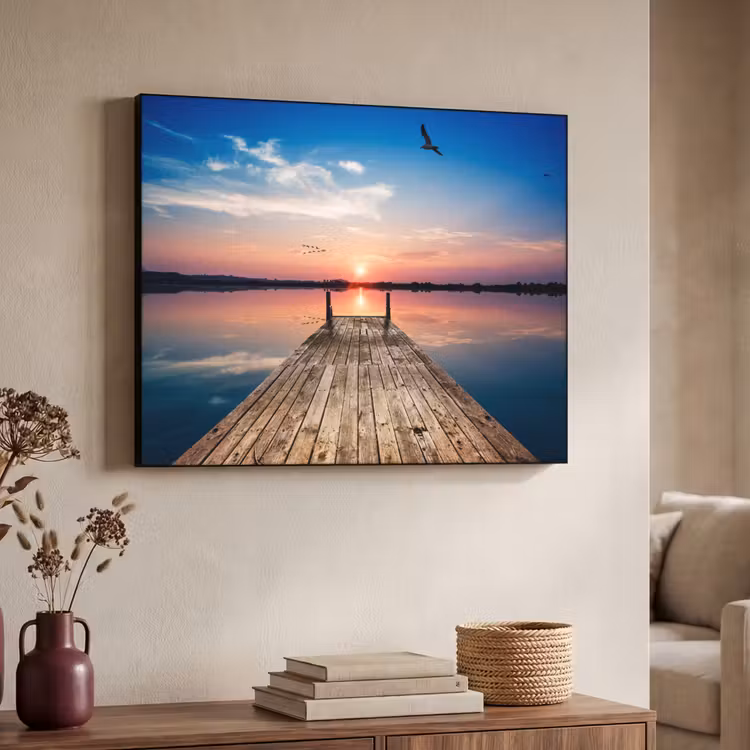 Steiger - Water - Zonsondergang - Roze - Horizon Textielframe zwart klein -sfeer3