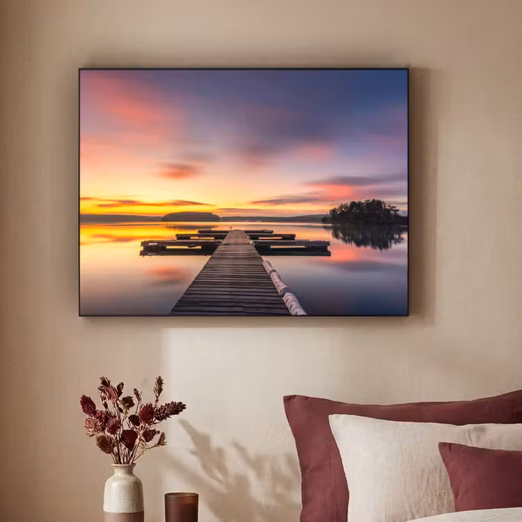 Steiger - Zonsondergang - Water - Zee - Reflectie Textielframe zwart klein -sfeer1