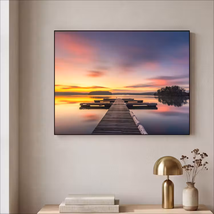 Steiger - Zonsondergang - Water - Zee - Reflectie Textielframe zwart klein -sfeer2