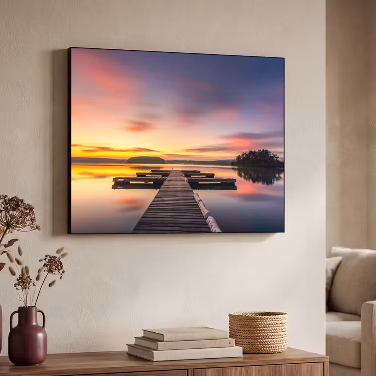 Steiger - Zonsondergang - Water - Zee - Reflectie Textielframe zwart klein -sfeer3