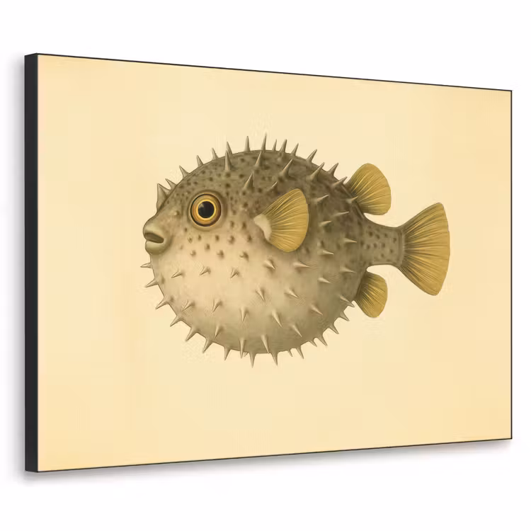 Stekels - Vis - Opgeblazen - Bruin Textielframe zwart klein -3d
