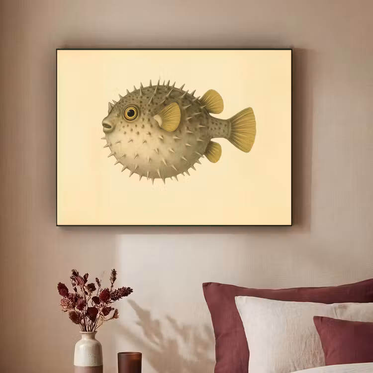 Stekels - Vis - Opgeblazen - Bruin Textielframe - compleet frame klein -sfeer1