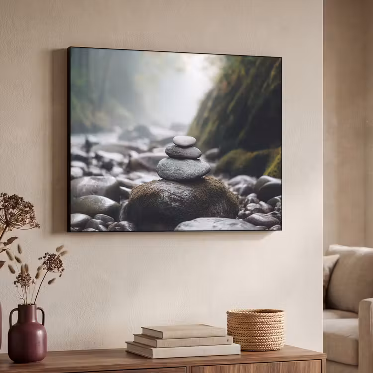 Stenen - Stapel - Natuur Textielframe zwart klein -sfeer3