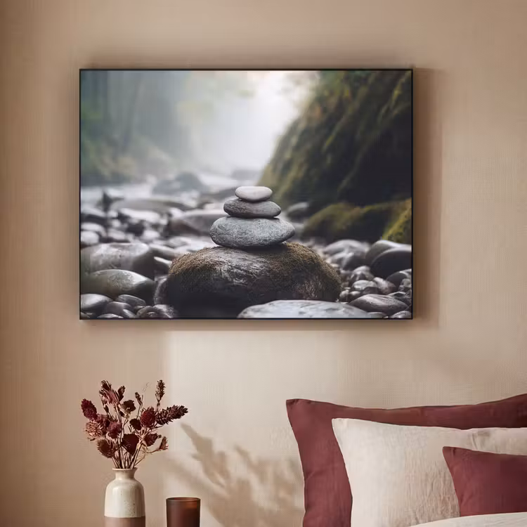 Stenen - Stapel - Natuur Textielframe zwart klein -sfeer1