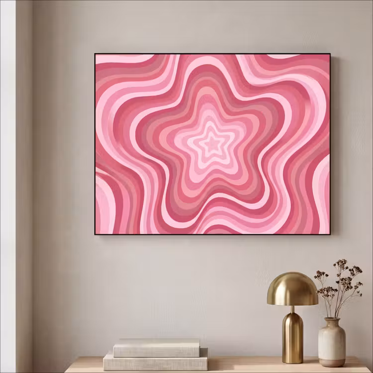 Ster - Golvend - Abstract - Roze Textielframe zwart klein -sfeer2