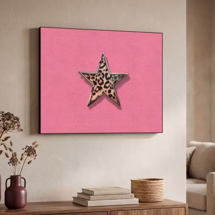 Ster - Luipaard - Print - Roze Textielframe - compleet frame klein -sfeer3