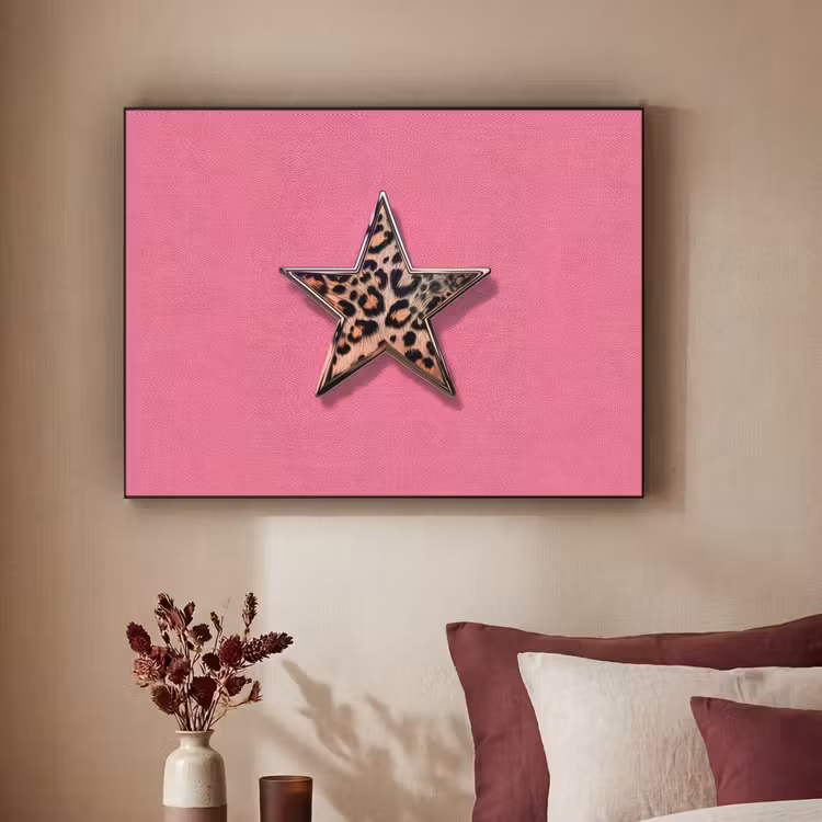 Ster - Luipaard - Print - Roze Textielframe - compleet frame klein -sfeer1