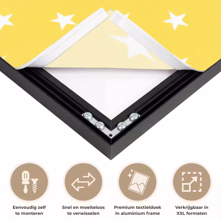 Sterren - Patroon - Minimalistisch - Geel Textielframe zwart klein 947 -USP_closeupNL