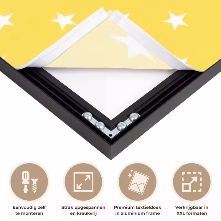Sterren - Patroon - Minimalistisch - Geel Textielframe zwart klein 947 -USP_feed_closeupNL