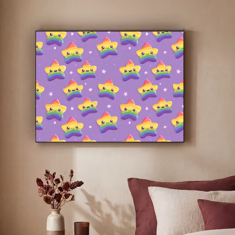 Sterren - Regenboog - Paars Textielframe zwart klein 947 -sfeer1