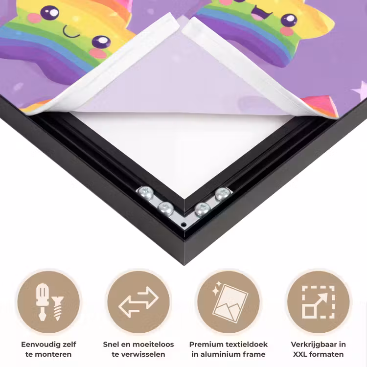 Sterren - Regenboog - Paars Textielframe zwart klein 947 -USP_closeupNL
