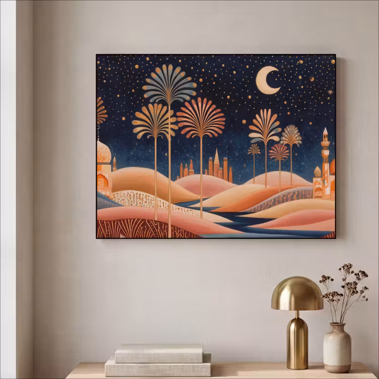 Sterrenhemel - Palmen - Rivier Textielframe - compleet frame klein -sfeer2