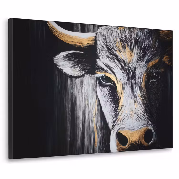 Stier - Hoorns - Snuit - Goud Textielframe - compleet frame klein -3d
