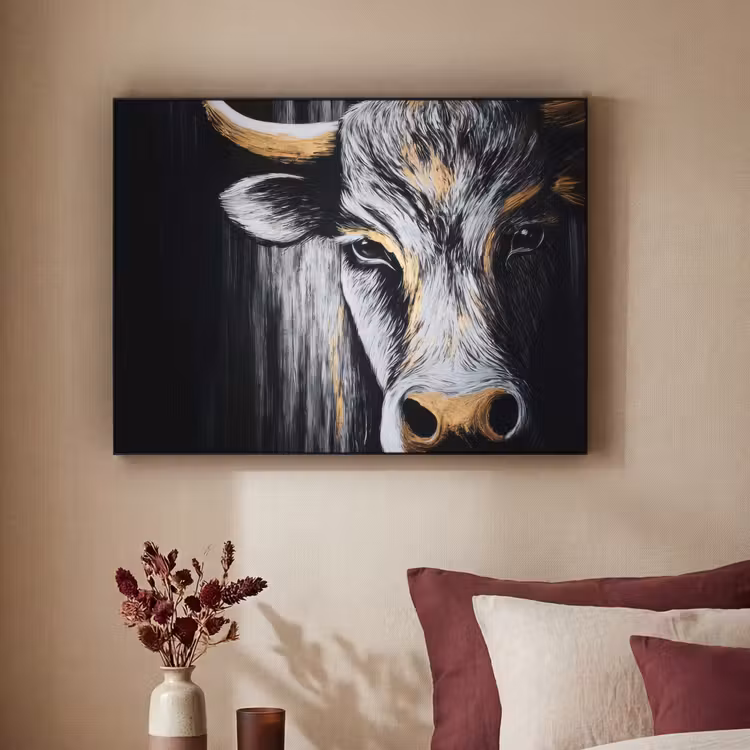 Stier - Hoorns - Snuit - Goud Textielframe - compleet frame klein -sfeer1