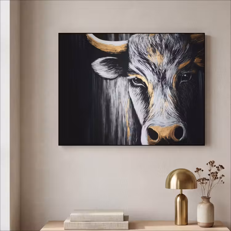 Stier - Hoorns - Snuit - Goud Textielframe - compleet frame klein -sfeer2