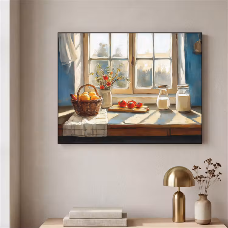 Stilleven - Keuken - Doorkijk - Vintage Textielframe - compleet frame klein -sfeer2