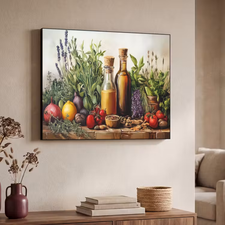 Stilleven - Kruiden - Specerijen - Fruit - Kleurrijk Textielframe zwart klein -sfeer3
