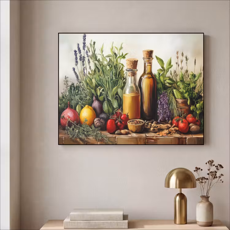 Stilleven - Kruiden - Specerijen - Fruit - Kleurrijk Textielframe - compleet frame klein -sfeer2