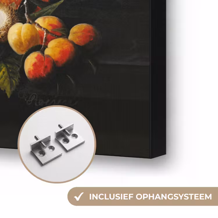 Stilleven met bloemen en fruit - Kunstwerk - Oude meesters Textielframe zwart klein -USP_ophangsysteemNL