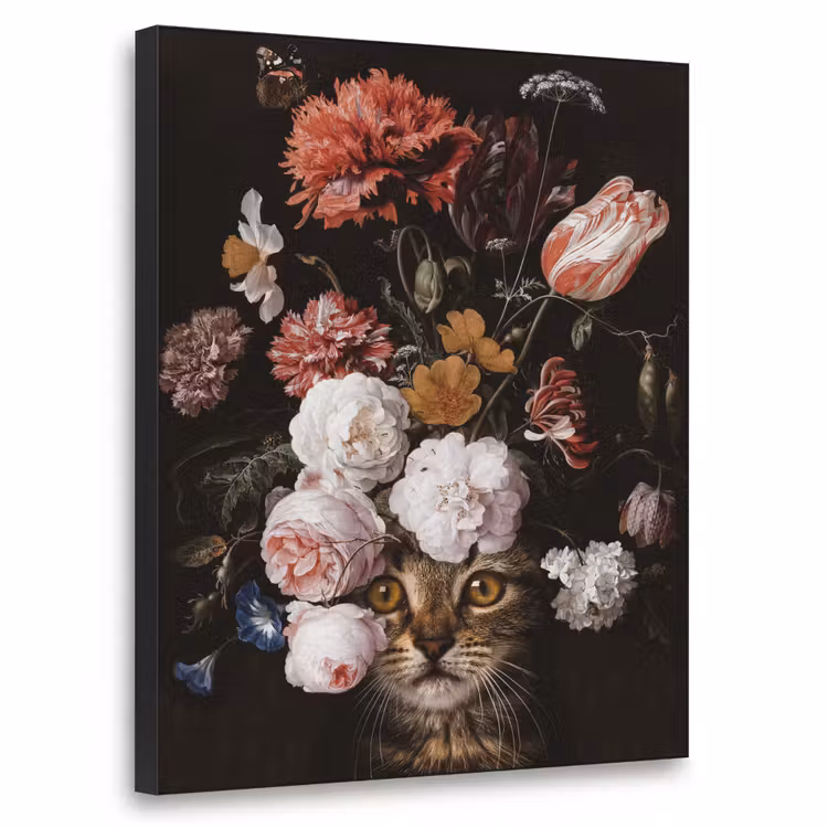 Stilleven met bloemen - Jan Davidsz de Heem - Kat Textielframe zwart klein -3d