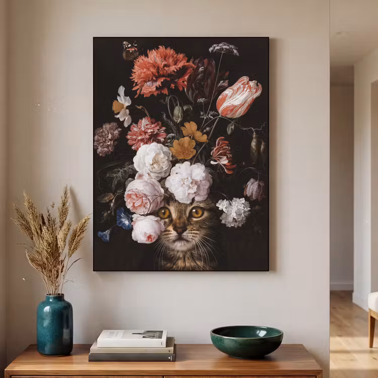 Stilleven met bloemen - Jan Davidsz de Heem - Kat Textielframe zwart klein -sfeer1