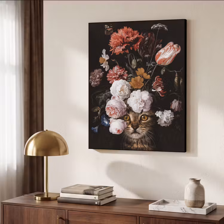 Stilleven met bloemen - Jan Davidsz de Heem - Kat Textielframe zwart klein -sfeer3