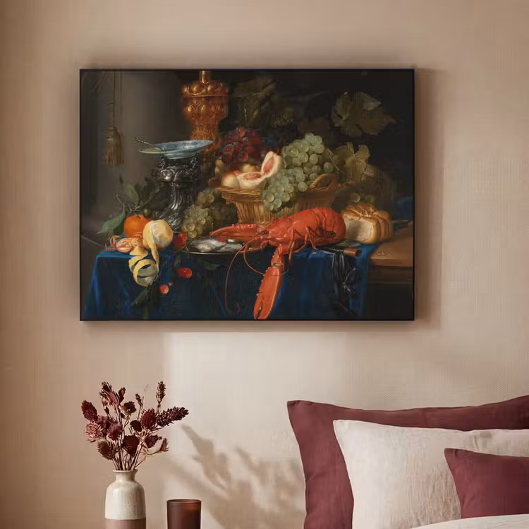 Stilleven met een gouden bokaal - Schilderij - Oude meesters Textielframe zwart klein -sfeer1