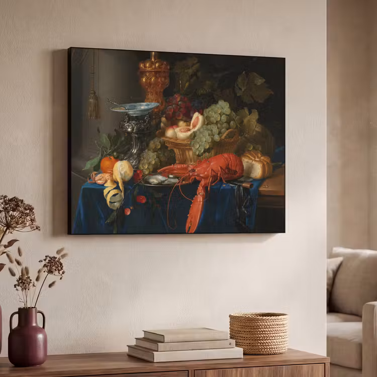 Stilleven met een gouden bokaal - Schilderij - Oude meesters Textielframe zwart klein -sfeer3