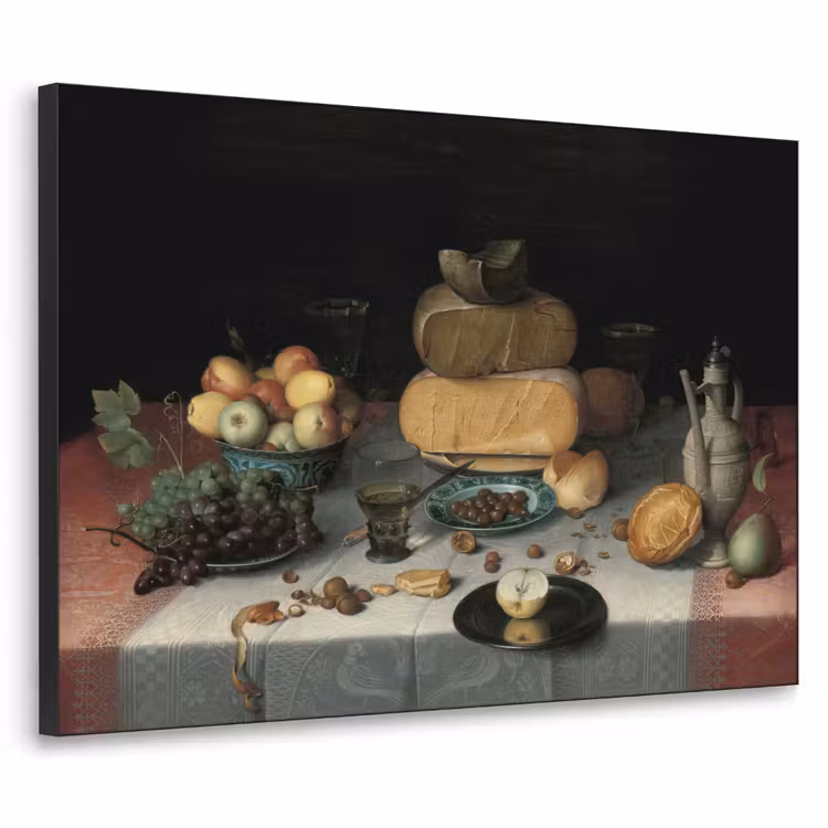 Stilleven met kazen - Kunstwerk - Oude meesters Textielframe zwart klein -3d