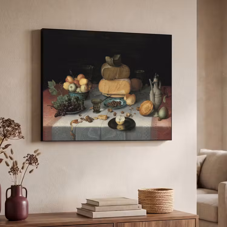 Stilleven met kazen - Kunstwerk - Oude meesters Textielframe zwart klein -sfeer3