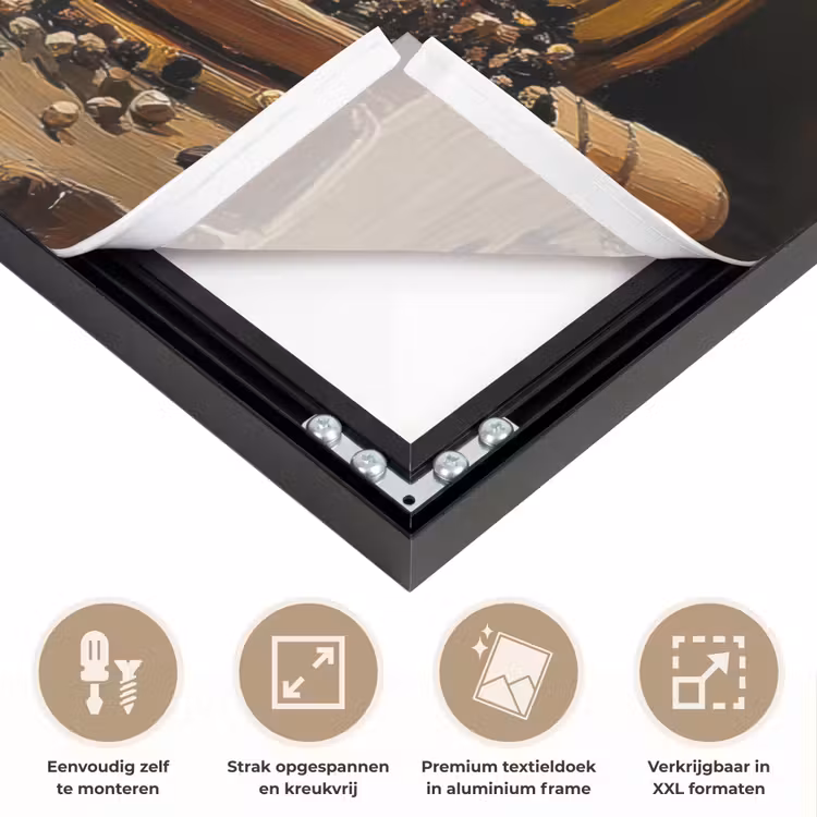 Stilleven - Olijfolie - Knoflook - Kruiden Textielframe zwart klein -USP_feed_closeupNL