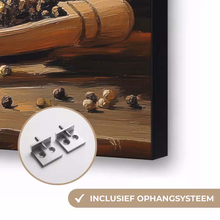 Stilleven - Olijfolie - Knoflook - Kruiden Textielframe zwart klein -USP_ophangsysteemNL