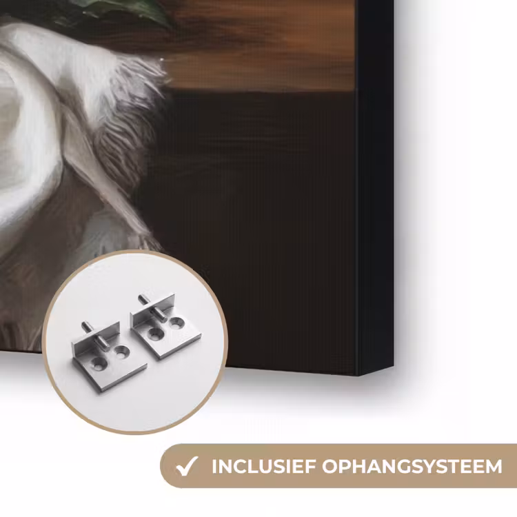 Stilleven - Perziken - Vintage Textielframe zwart klein -USP_ophangsysteemNL