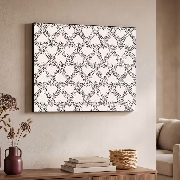 Stippen - Hart - Zwart - Wit Textielframe zwart klein 947 -sfeer3