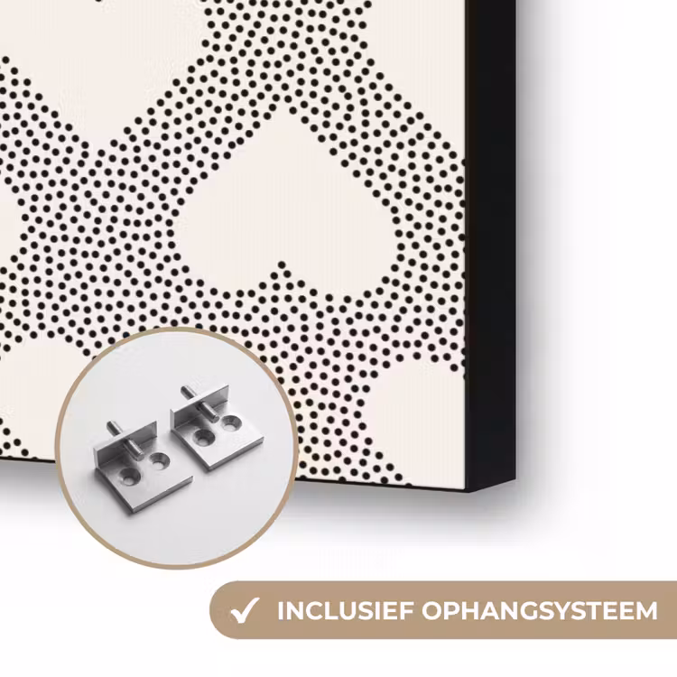 Stippen - Hart - Zwart - Wit Textielframe zwart klein 947 -USP_ophangsysteemNL