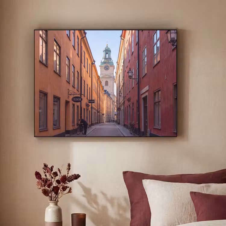 Straat - Klokkentoren - Stad - Architectuur - Historisch Textielframe zwart klein -sfeer1