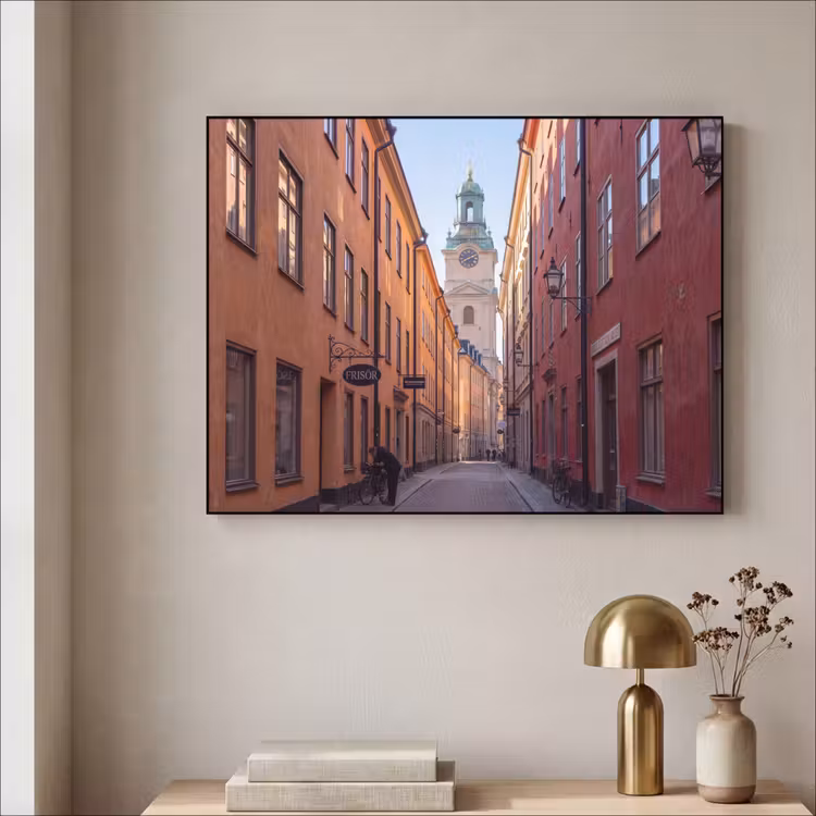 Straat - Klokkentoren - Stad - Architectuur - Historisch Textielframe zwart klein -sfeer2