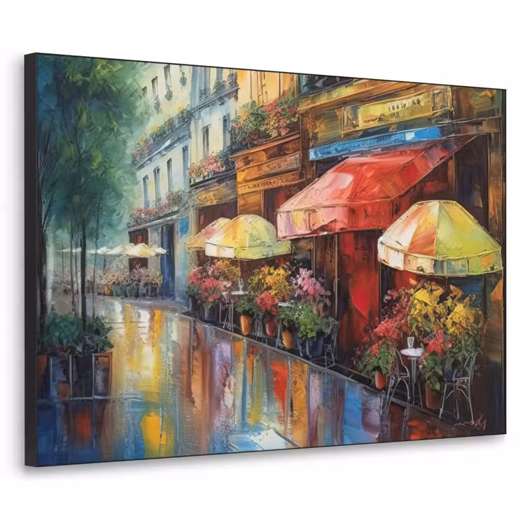 Straat - Olieverf - Kleurrijk - Stad Textielframe zwart klein -3d