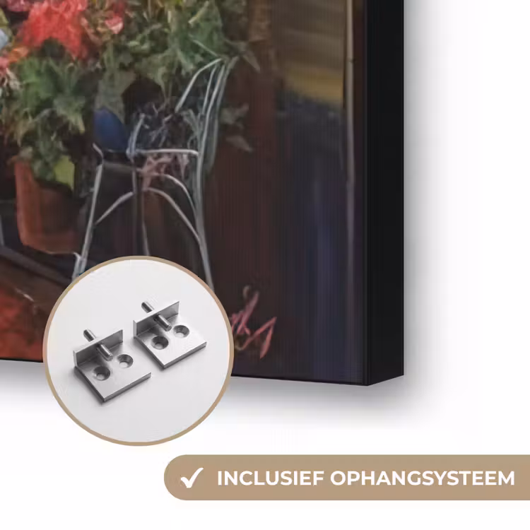 Straat - Olieverf - Kleurrijk - Stad Textielframe zwart klein -USP_ophangsysteemNL