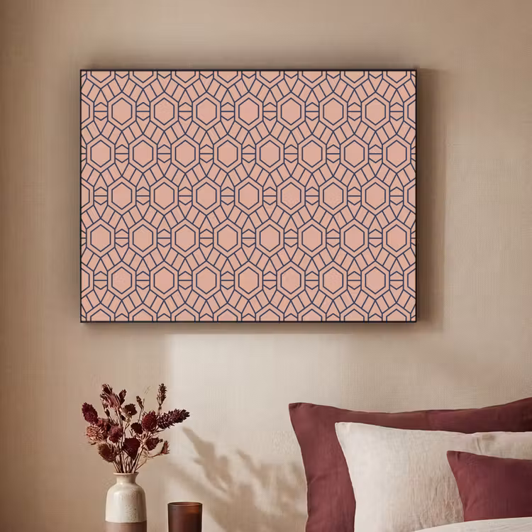 Strak - Patroon - Roze - Donkerblauw Textielframe zwart klein 947 -sfeer1