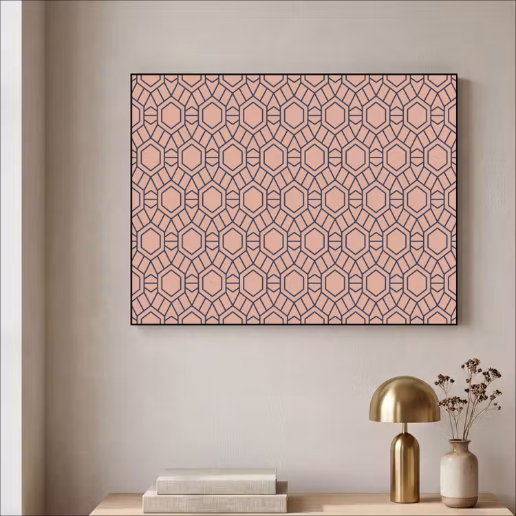 Strak - Patroon - Roze - Donkerblauw Textielframe zwart klein 947 -sfeer2