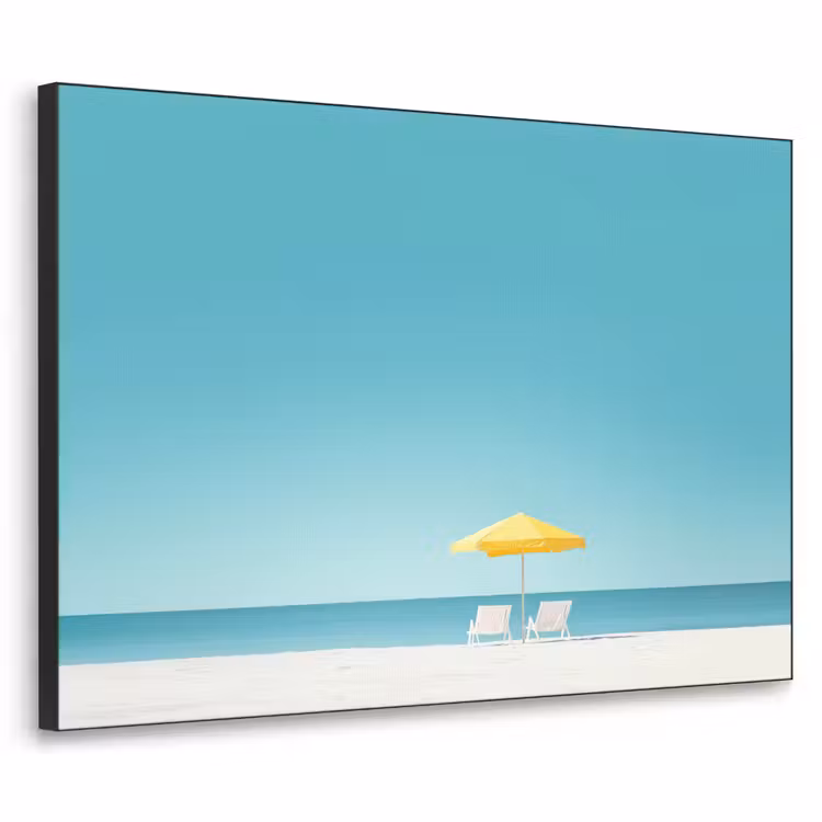 Strand - Blauwe lucht - Geel - Parasol Textielframe - compleet frame klein -3d