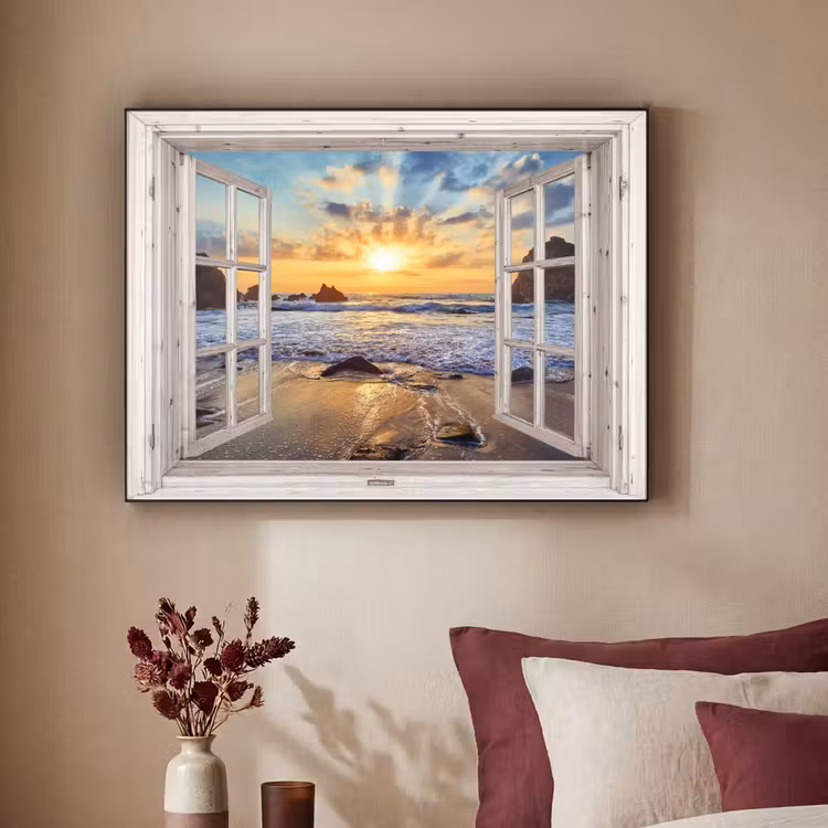 Strand - Doorkijk - Zonsondergang - Landschap - Zee - Natuur Textielframe - compleet frame klein -sfeer1